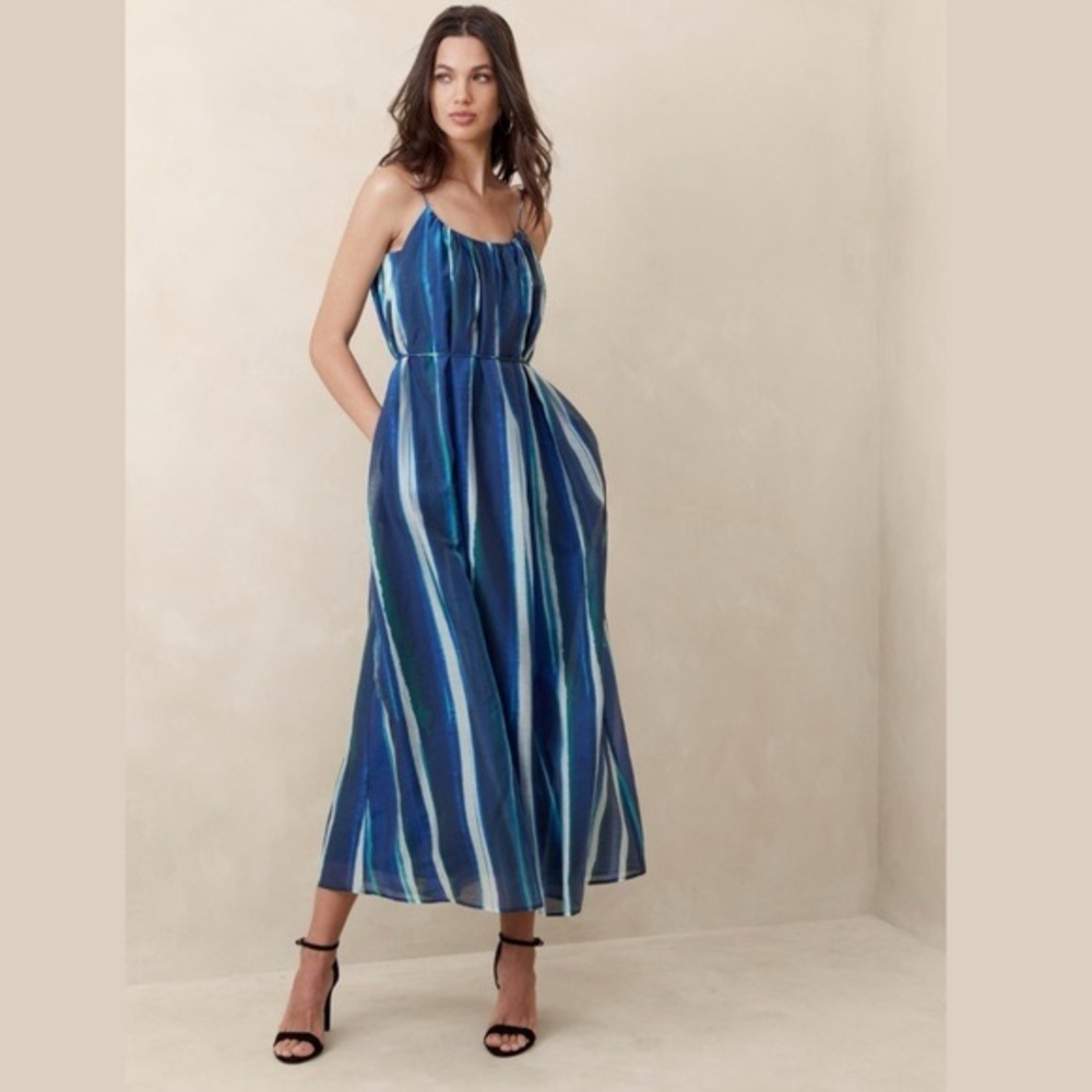 Banana Republic Factory Blue and Green Striped Maxi Dress